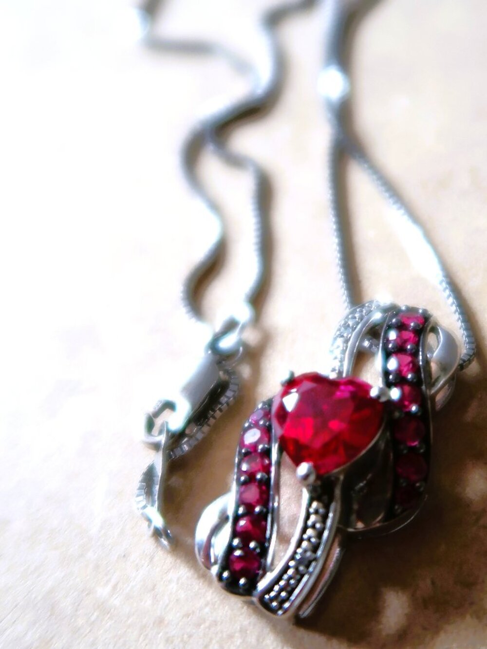 Sterling Silver Pendant Necklace Pink Love Stones with Stamped 925 Quality Chain
